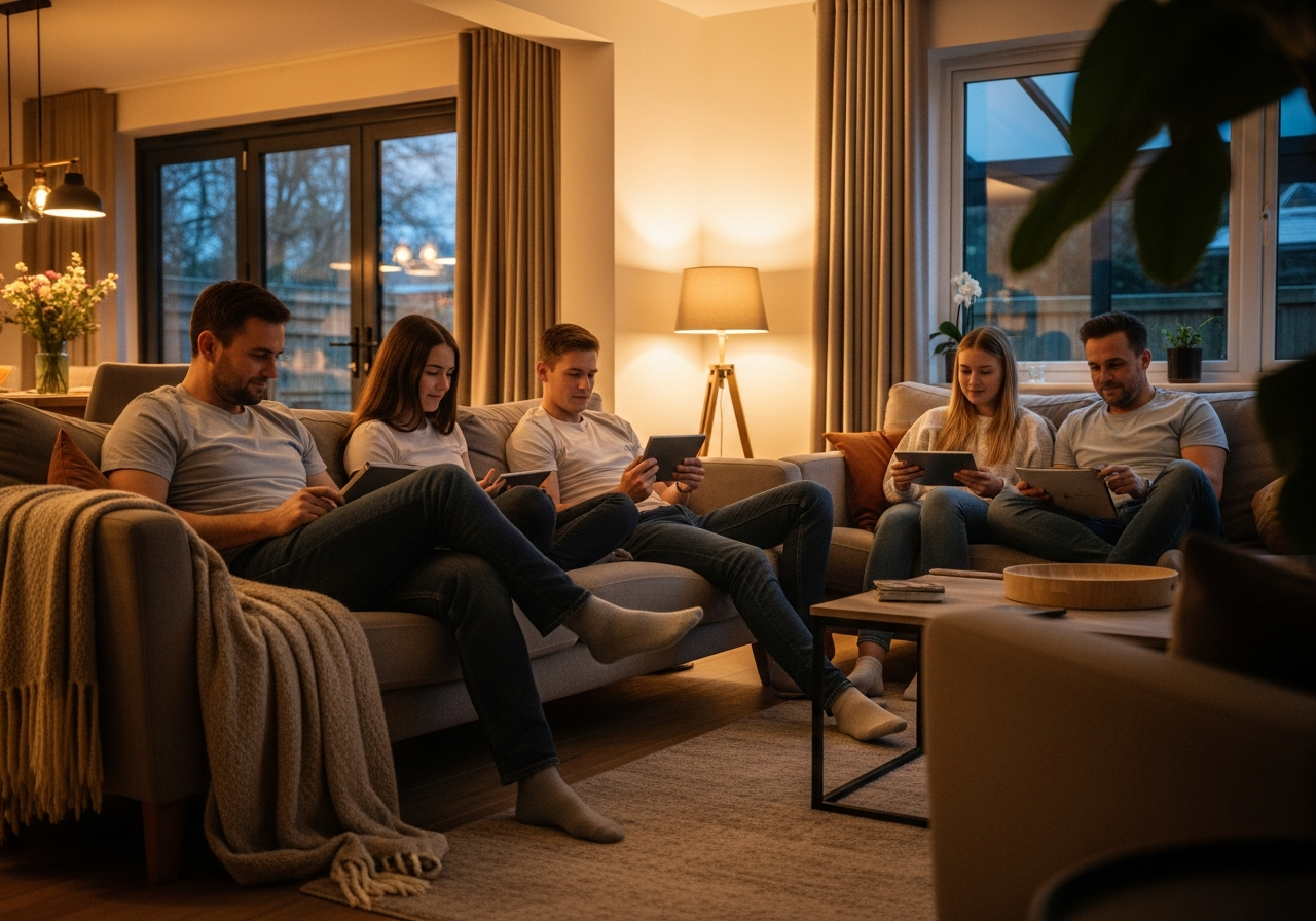 Comfortable homeowner relaxing in a warm, well-insulated home in Manchester