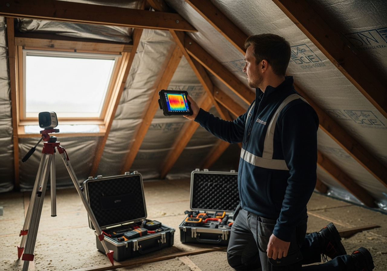 Certified surveyor inspecting a loft before insulation installation