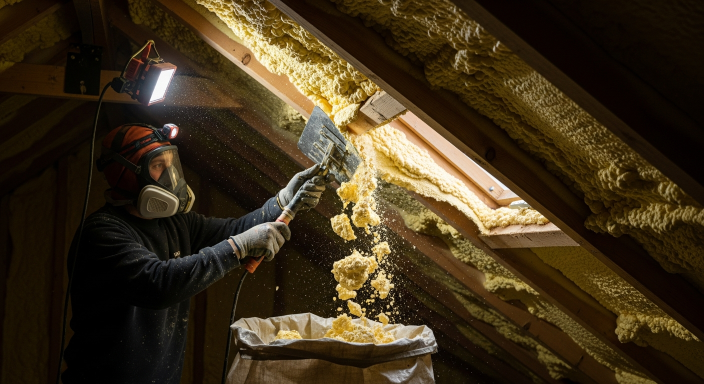 Spray foam removal from a loft in Greater Manchester