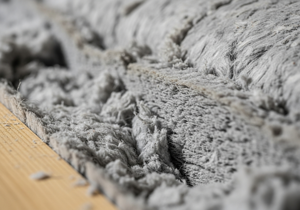 Close-up detail of blown-in cellulose loft insulation installation