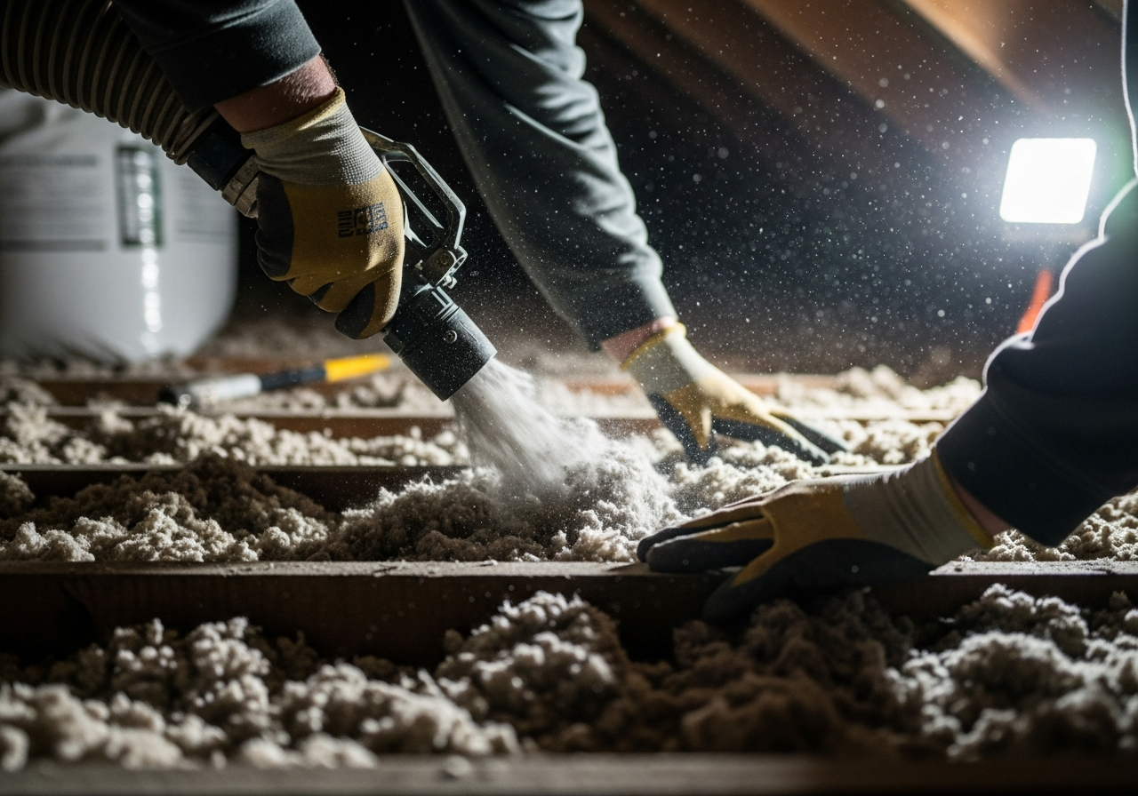Professional blown-in cellulose loft insulation process step — Eco Loft Insulation Contractors