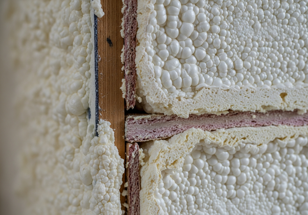 Close-up detail of closed cell spray foam removal installation