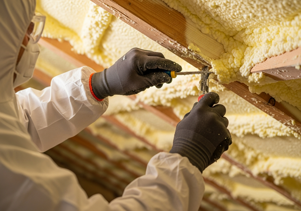 Professional closed cell spray foam removal process step — Eco Loft Insulation Contractors