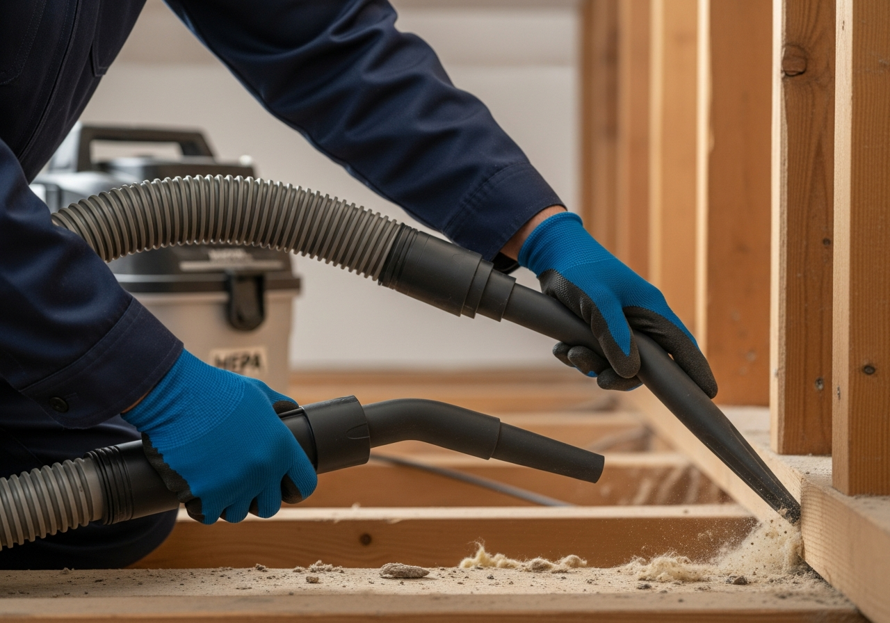 Professional loft HEPA vacuum cleaning process step — Eco Loft Insulation Contractors
