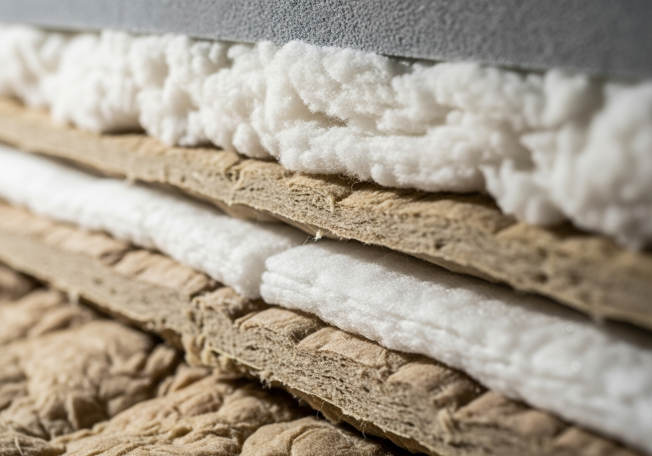 Close-up detail of loft insulation top-up installation