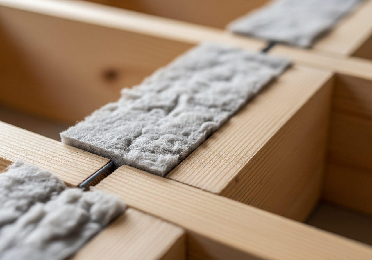 Close-up detail of loft joist insulation installation