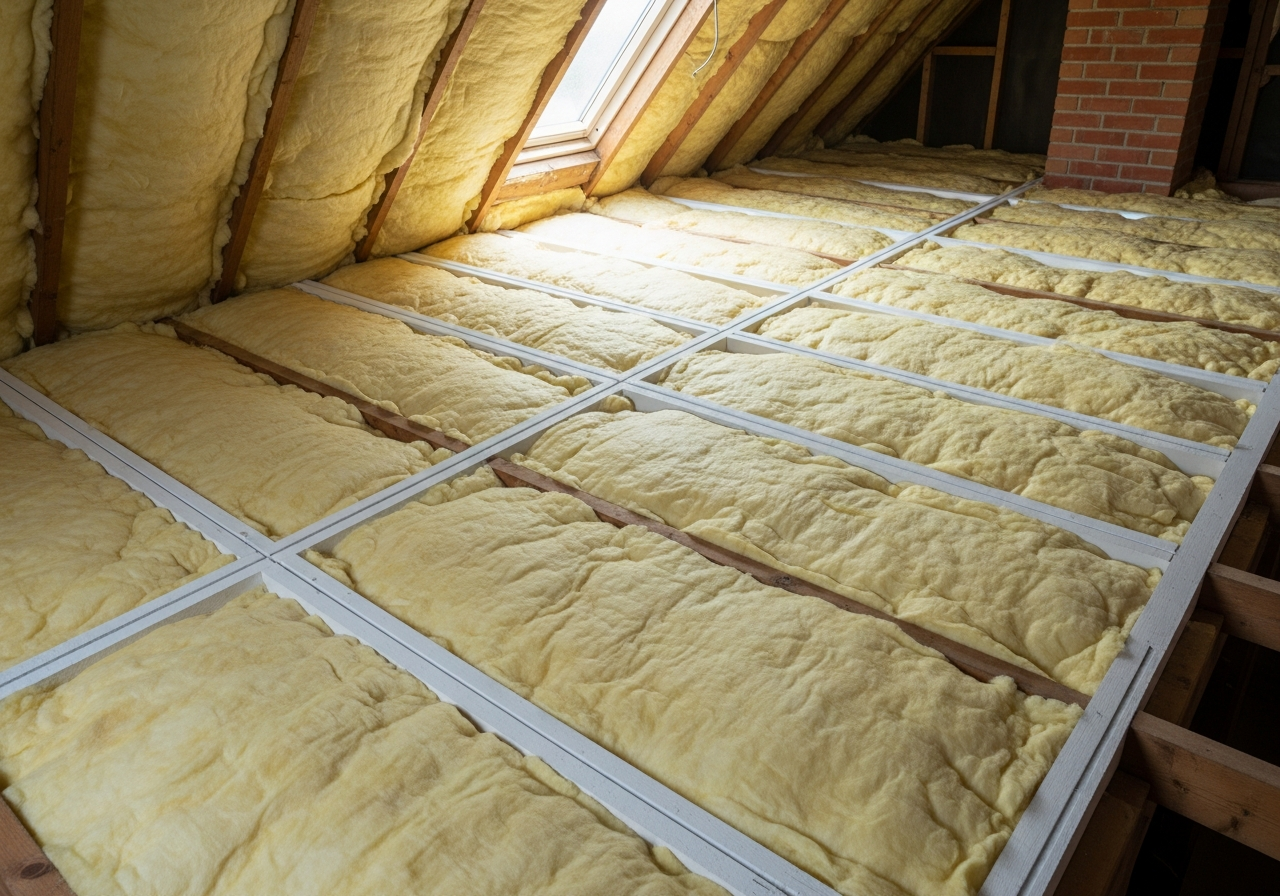 Completed mineral wool loft insulation installation result in a Greater Manchester home