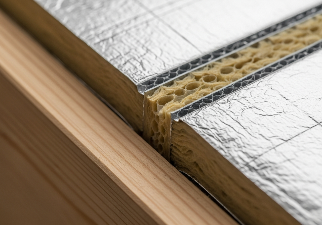 Close-up detail of multi-foil insulation installation