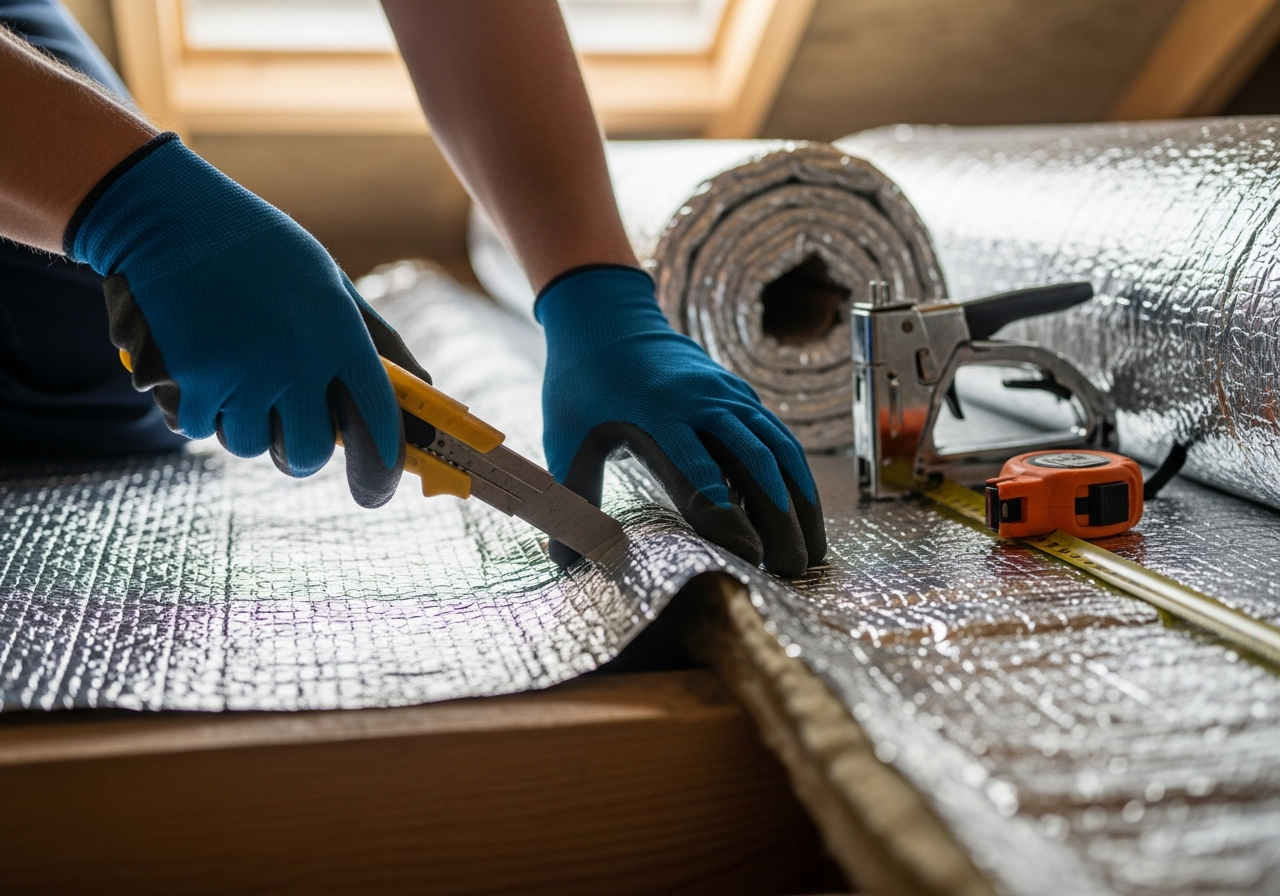 Professional multi-foil insulation installation process step — Eco Loft Insulation Contractors