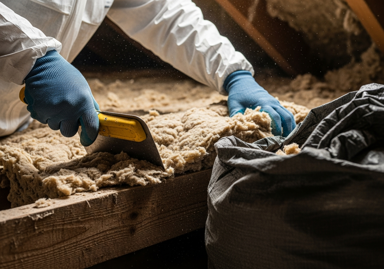 Professional old loft insulation removal and disposal process step — Eco Loft Insulation Contractors