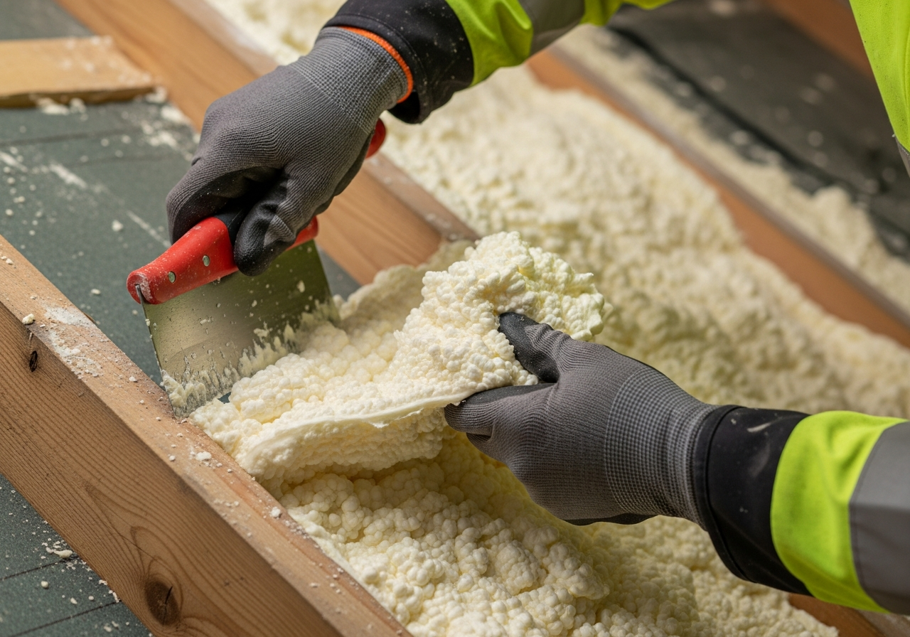 Professional open cell spray foam removal process step — Eco Loft Insulation Contractors