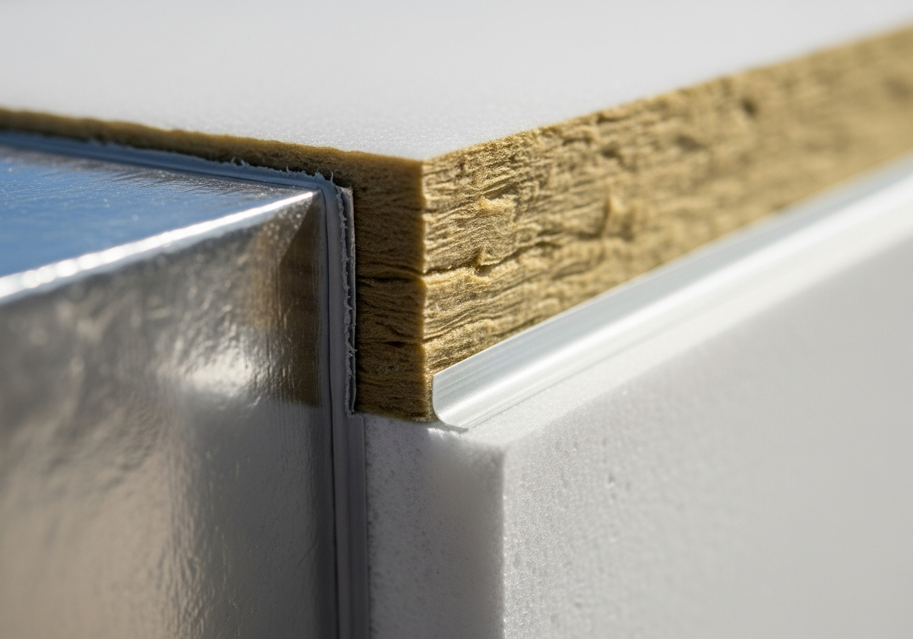 Close-up detail of PIR rigid insulation board fitting installation