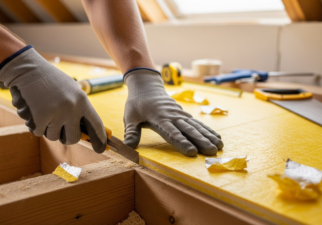 Professional PIR rigid insulation board fitting process step — Eco Loft Insulation Contractors