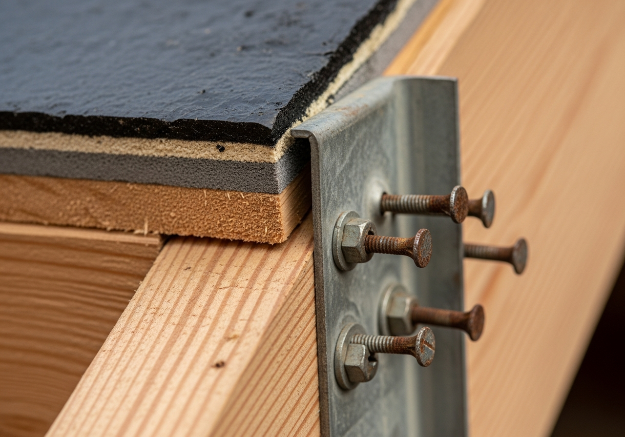 Close-up detail of post-removal roof timber inspection