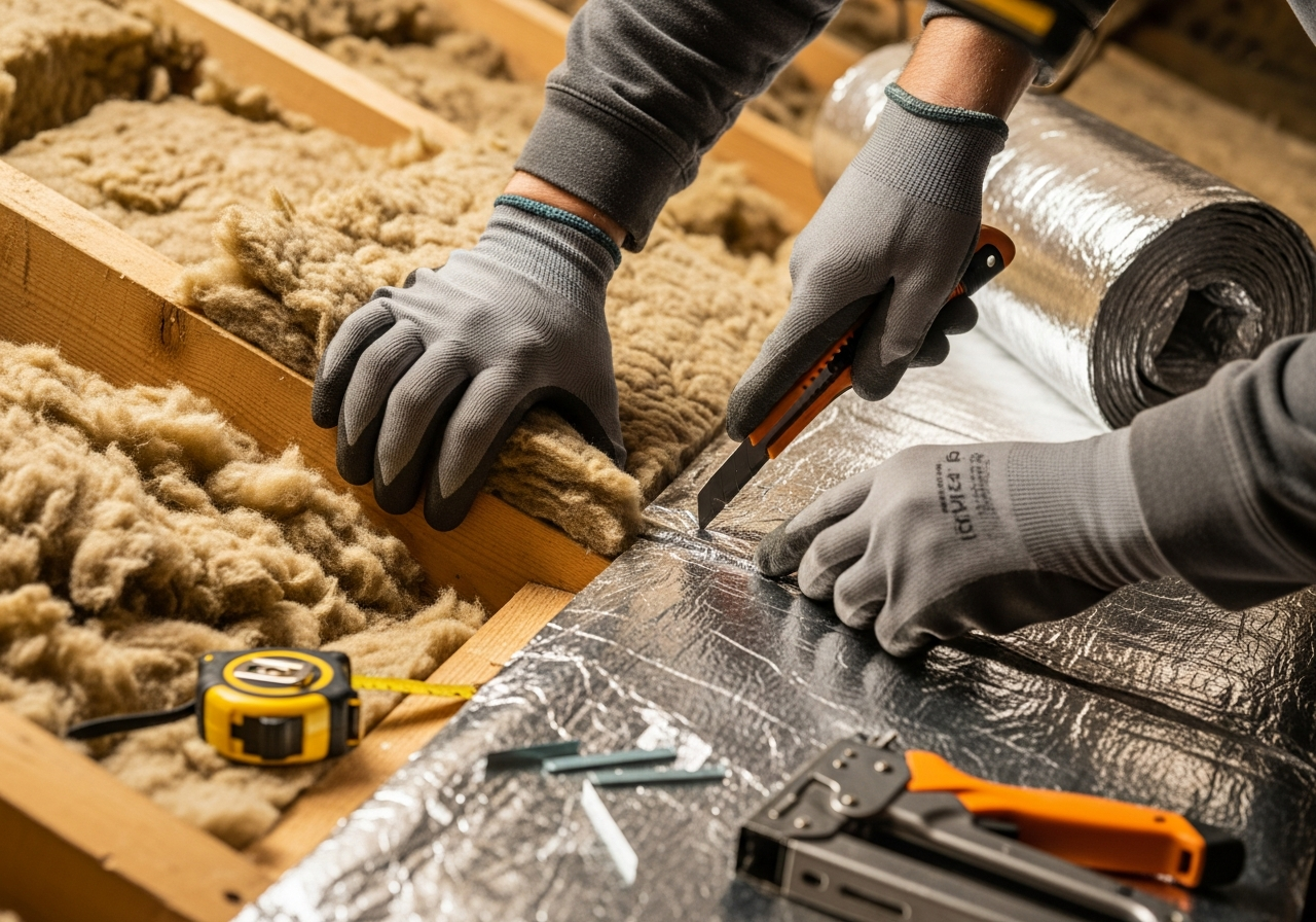 Professional rafter insulation between and under process step — Eco Loft Insulation Contractors