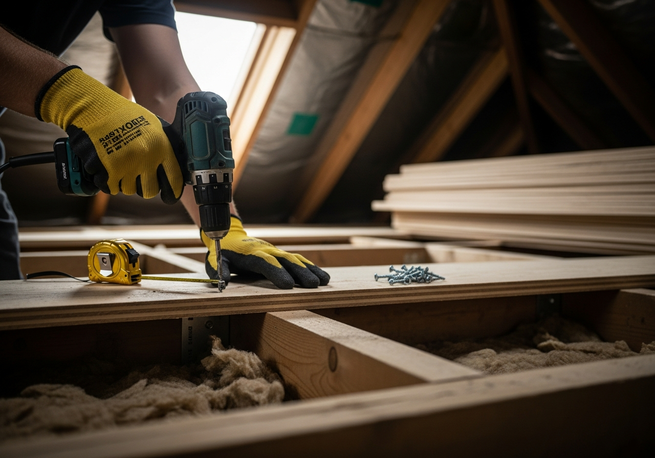 Professional raised loft boarding for storage process step — Eco Loft Insulation Contractors
