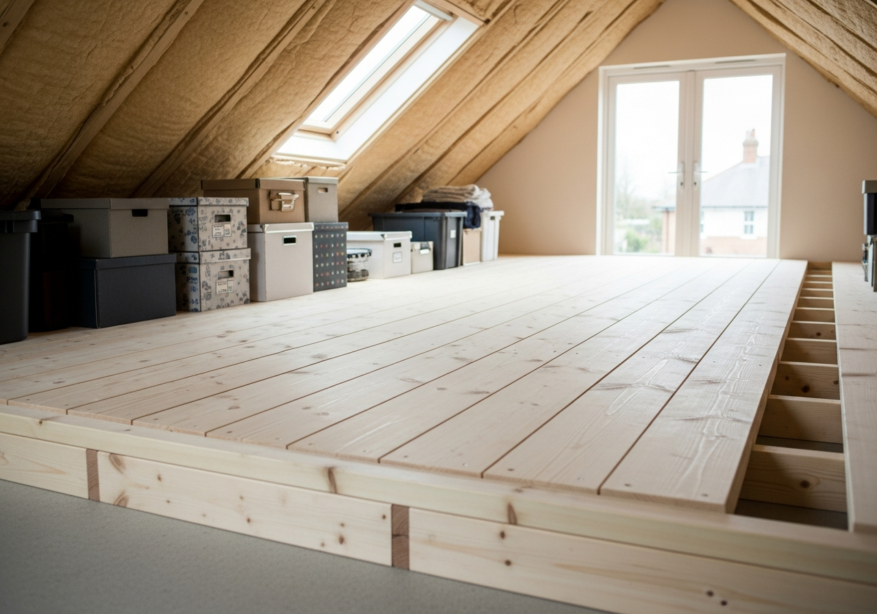 Completed raised loft boarding for storage result in a Greater Manchester home