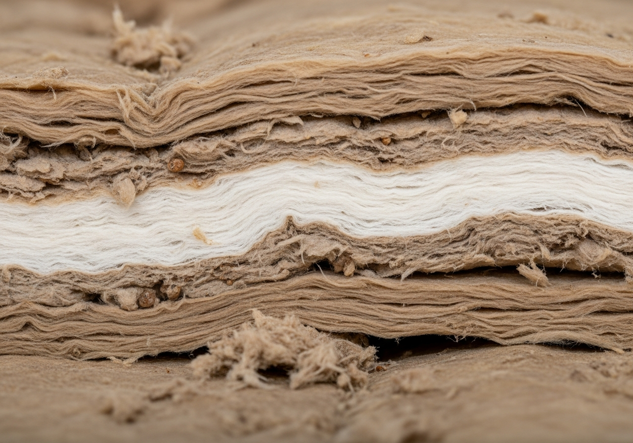 Close-up detail of rodent contaminated insulation clearance