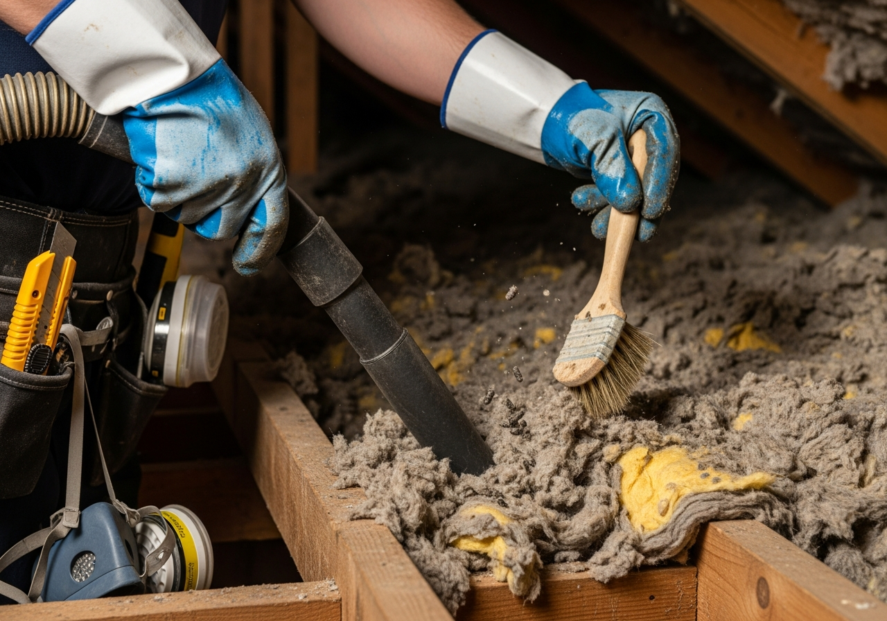 Professional rodent contaminated insulation clearance process step — Eco Loft Insulation Contractors