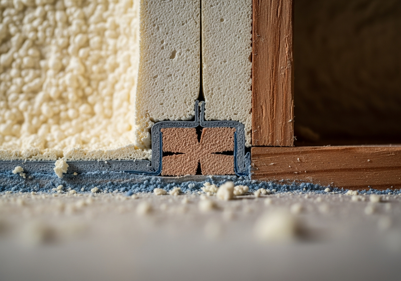 Close-up detail of spray foam removal certification