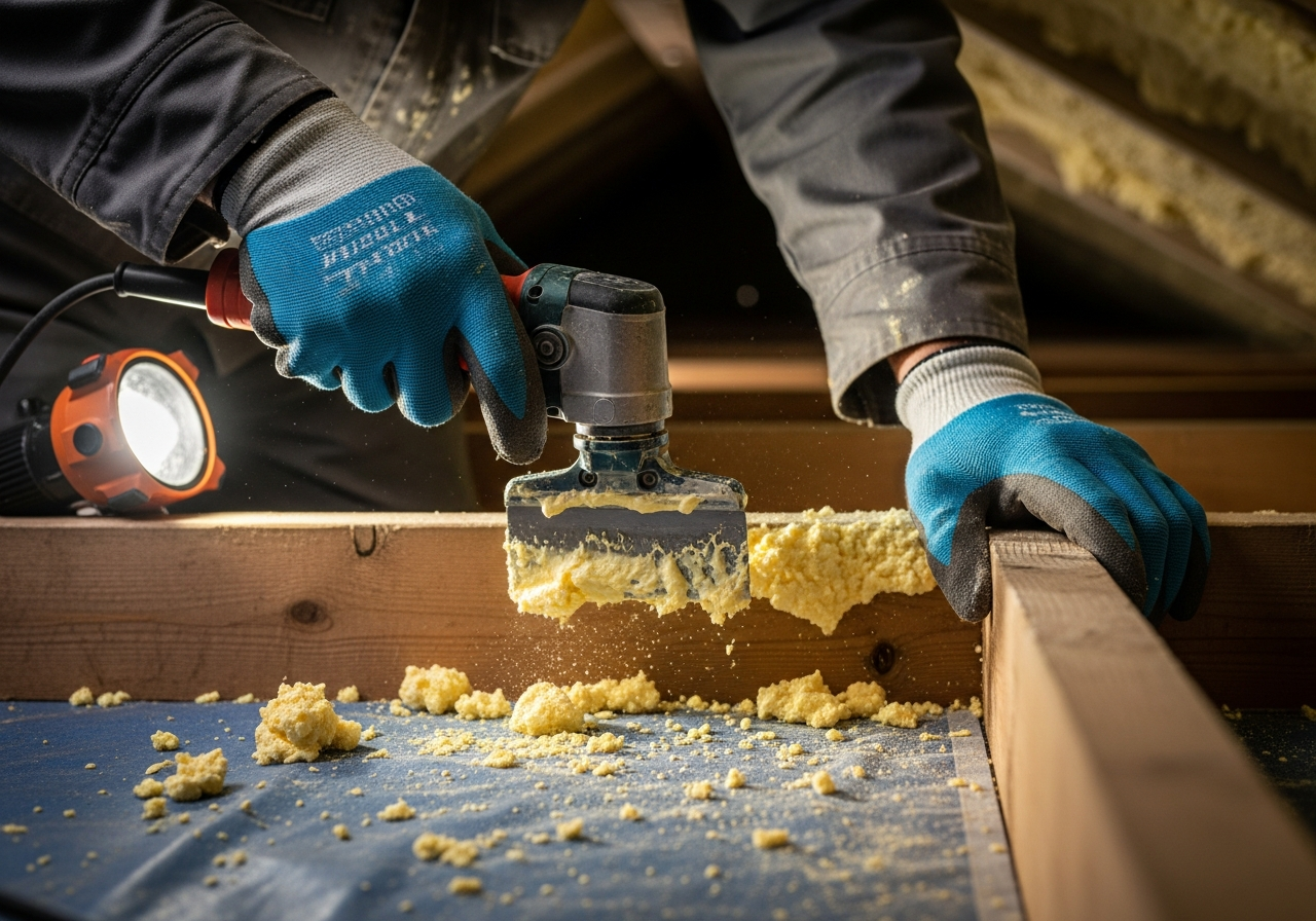 Professional spray foam removal for equity release process step — Eco Loft Insulation Contractors