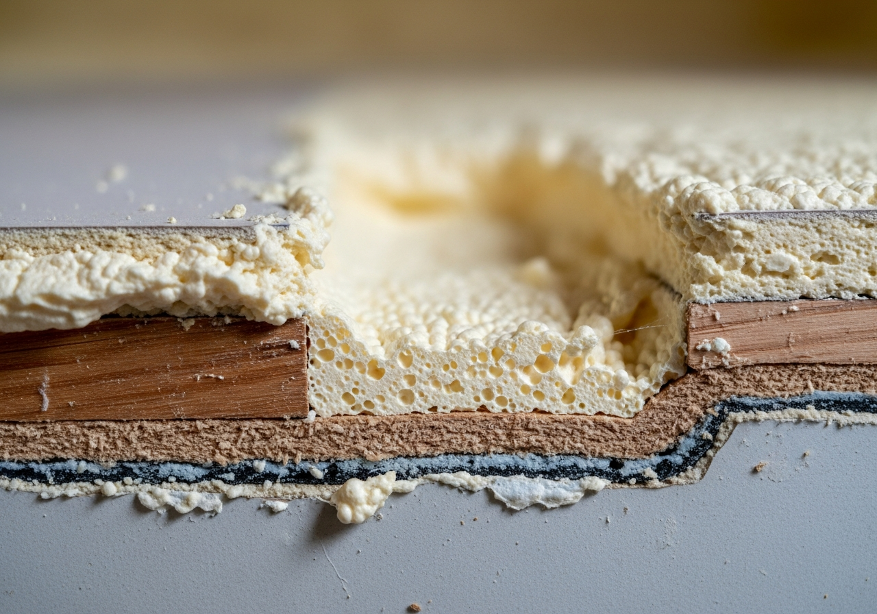 Close-up detail of spray foam removal for mortgage approval