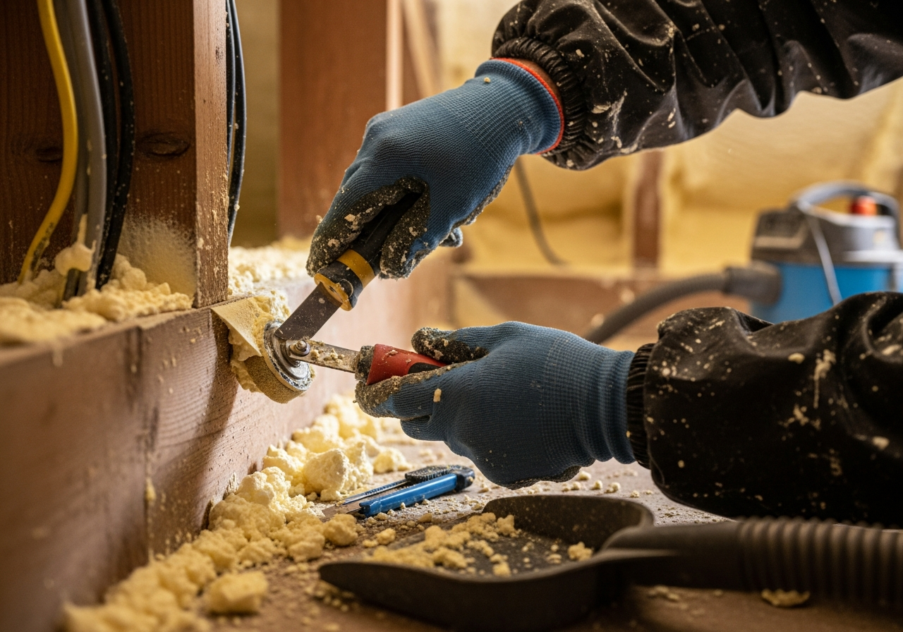 Professional spray foam removal for mortgage approval process step — Eco Loft Insulation Contractors