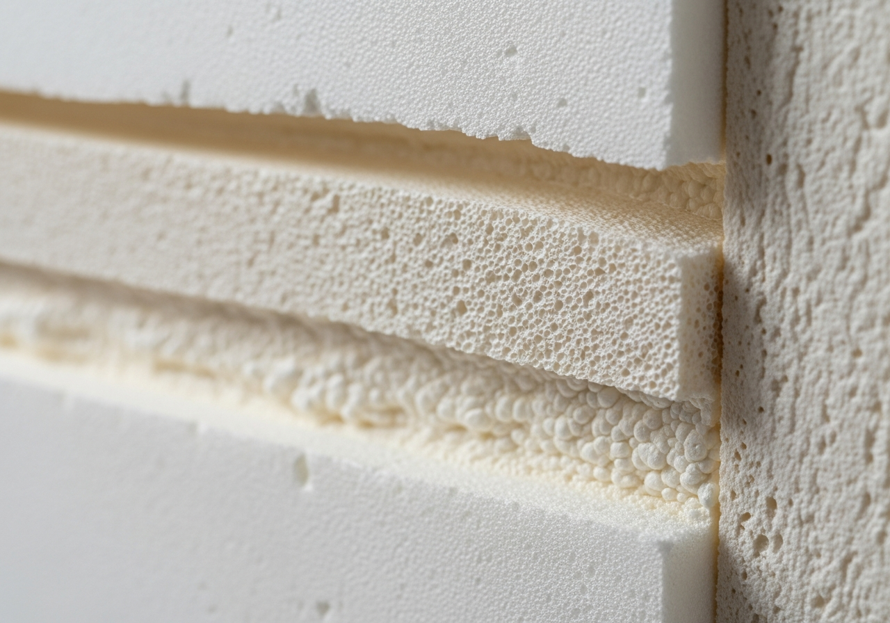 Close-up detail of spray foam survey and condition report