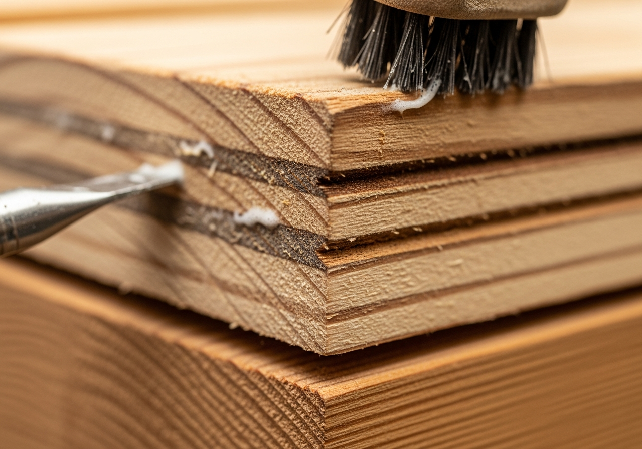 Close-up detail of timber rafter cleaning and residue removal